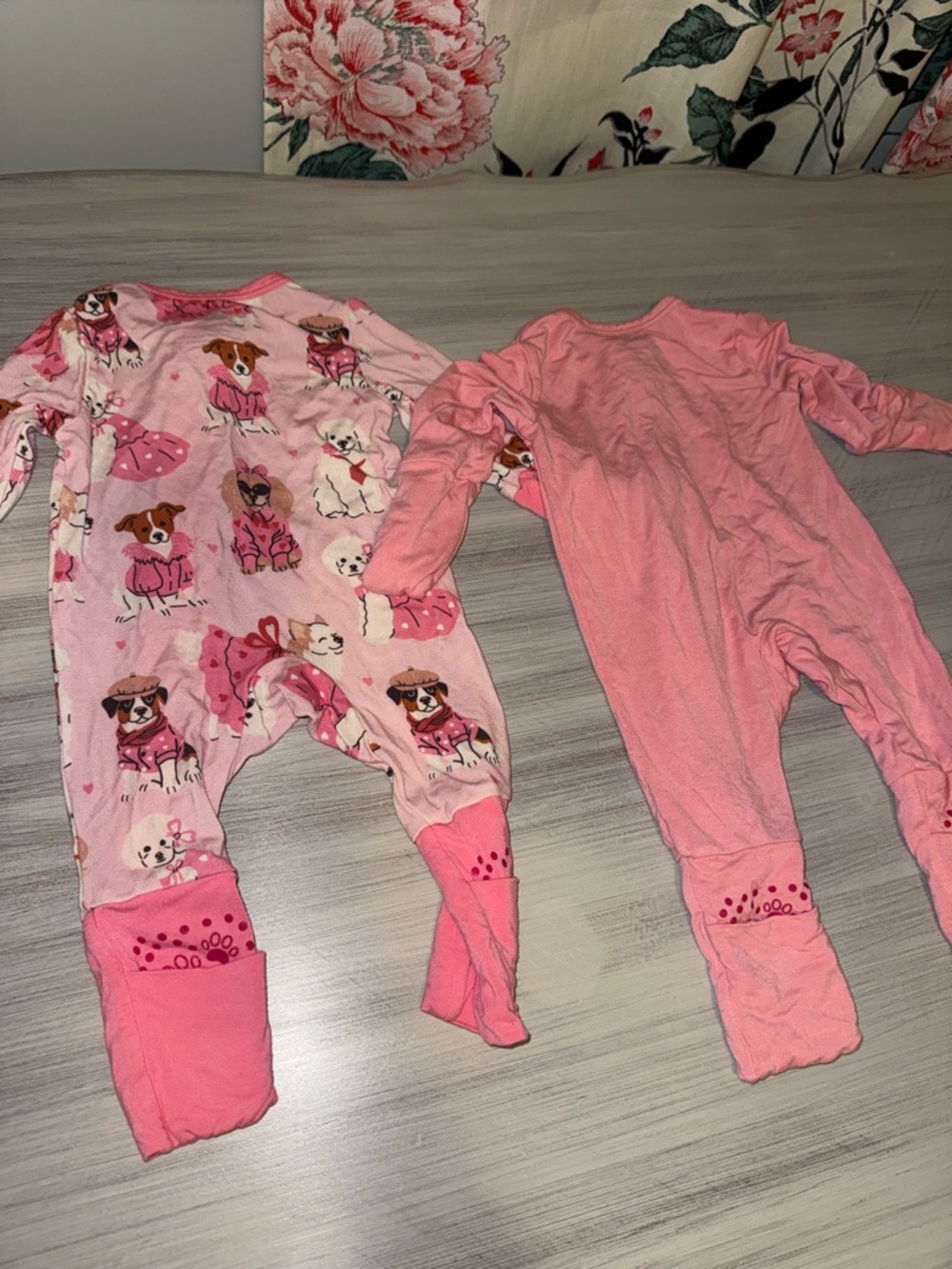 PatPat Pink Girls' Footed One-Piece Pajamas - Set of 2 Pink and Dog Print - Picture 2 of 2